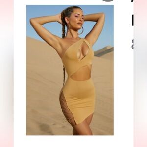 Oh Polly Beige asymmetric mini Dress